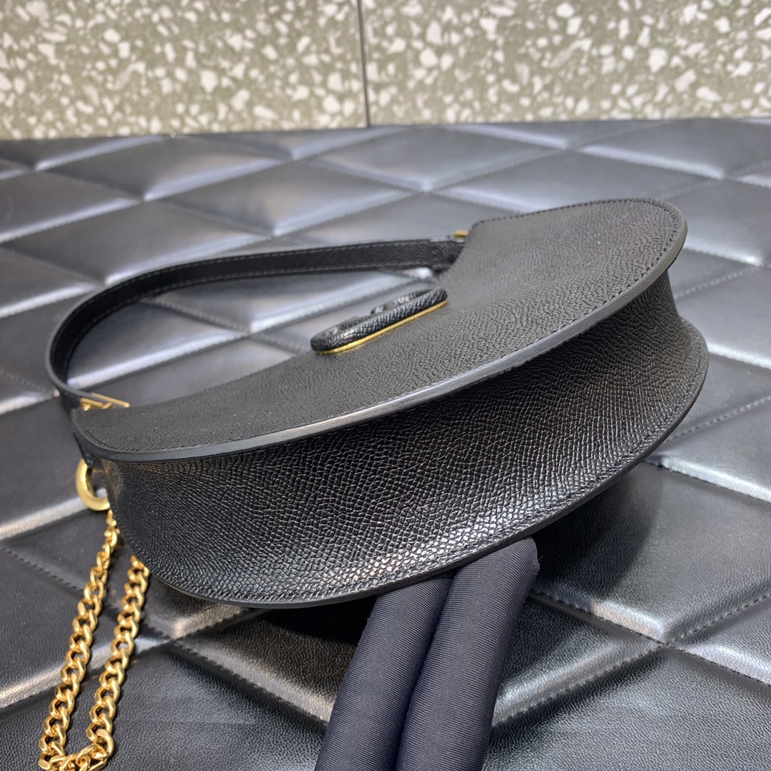 Valentino Garavani VLogo Signature Hobo Bag in Black Grainy Calfskin Leather 